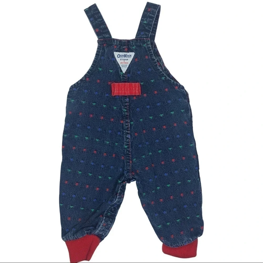 Vintage OshKosh B’gosh Made in USA Infant Overalls Geometric Shapes Sz 6-9mo